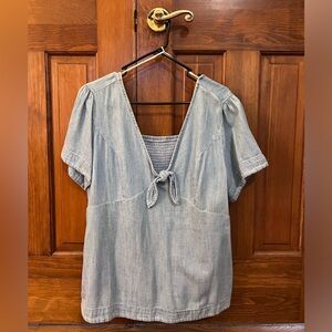 Chambray Knotted Front Blouse - NWOT